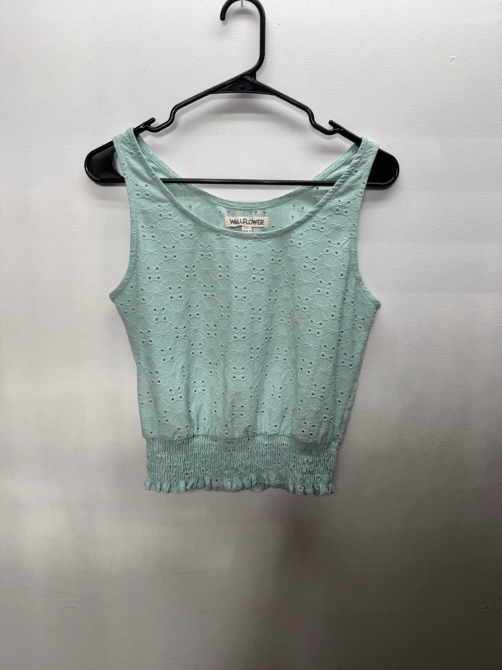 Wallflower Light Mint Eyelet Smocked Hem Tank